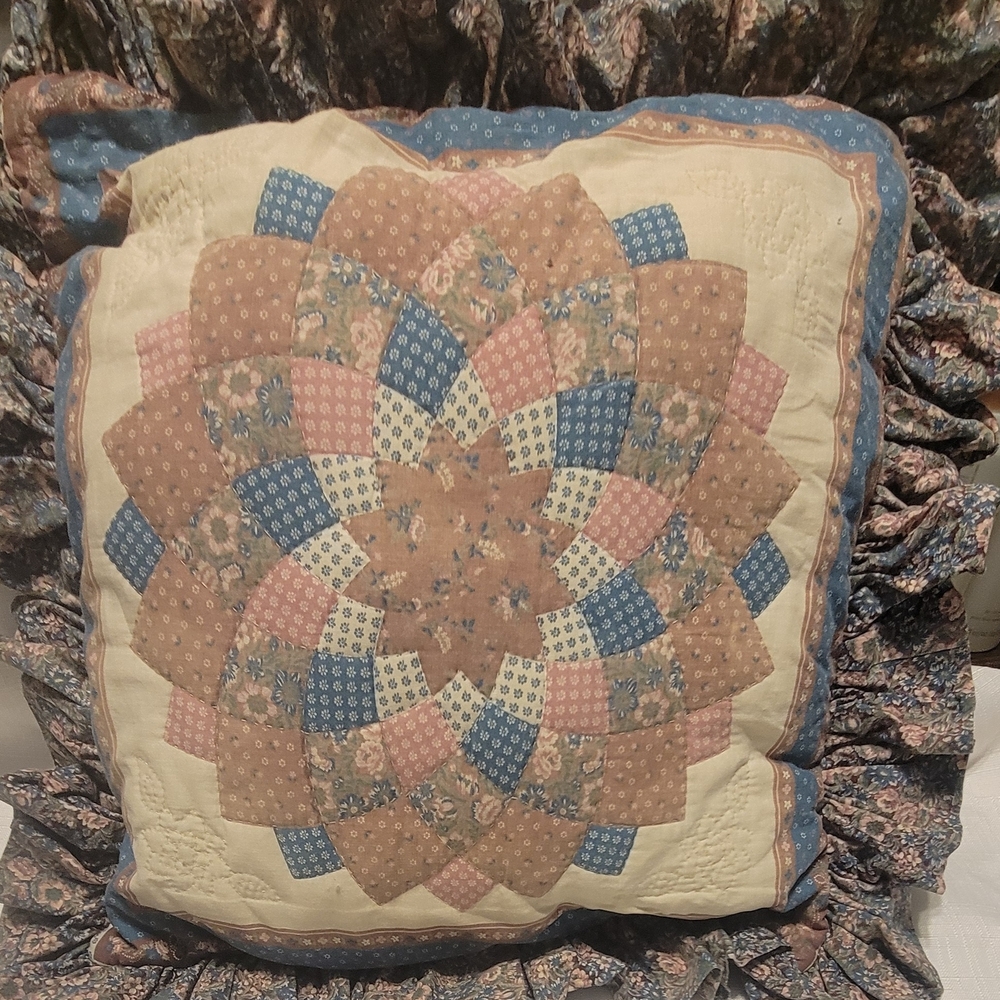 Vintage Patchwork Pillow with Ruffled Edges